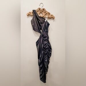 Oh Polly Black Asymmetrical Ruched Dress